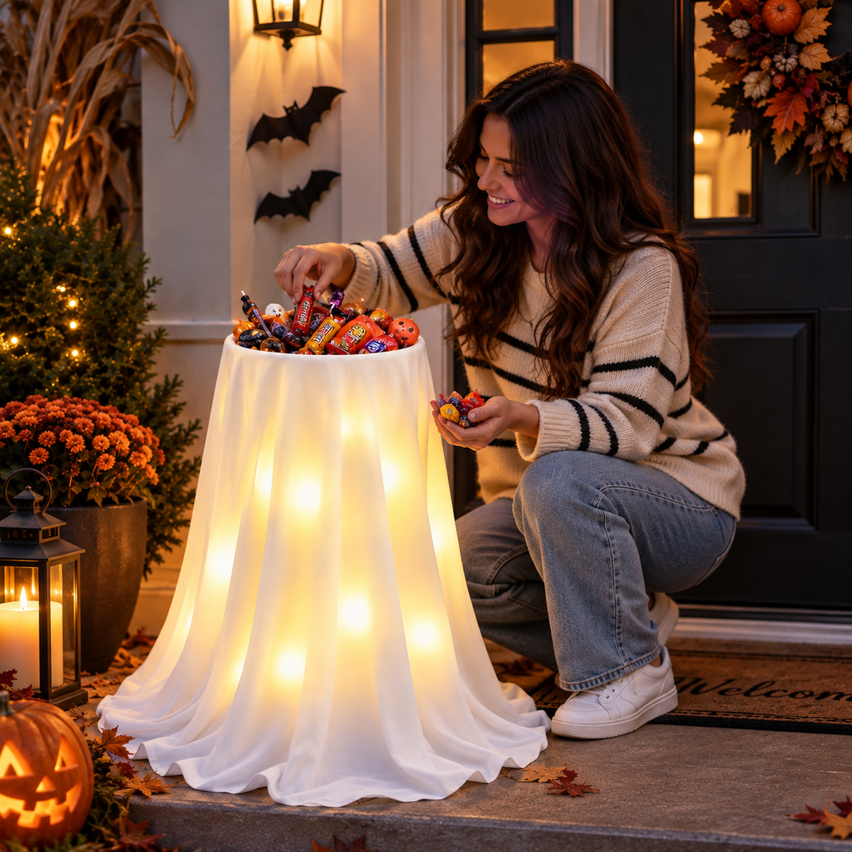 Adjustable Height Glowing Ghost Candy Bowl
