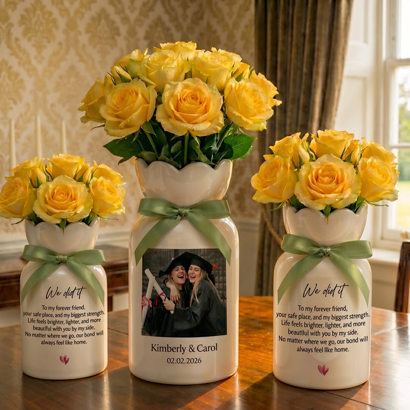 Personalized Besties Photo Floral Ceramic Vase – Custom Best Friend Gift