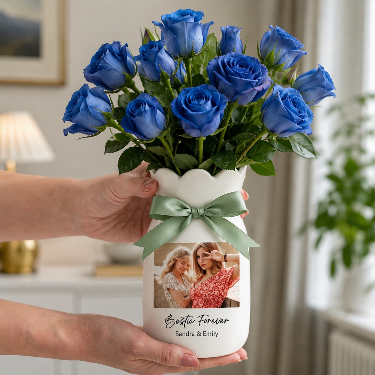 Personalized Besties Photo Ceramic Vase – Custom Best Friend Gift