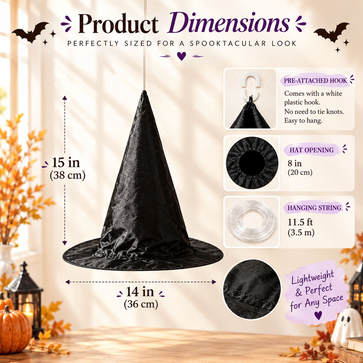 Hanging Witch Hats Halloween Decor Floating Black Hats