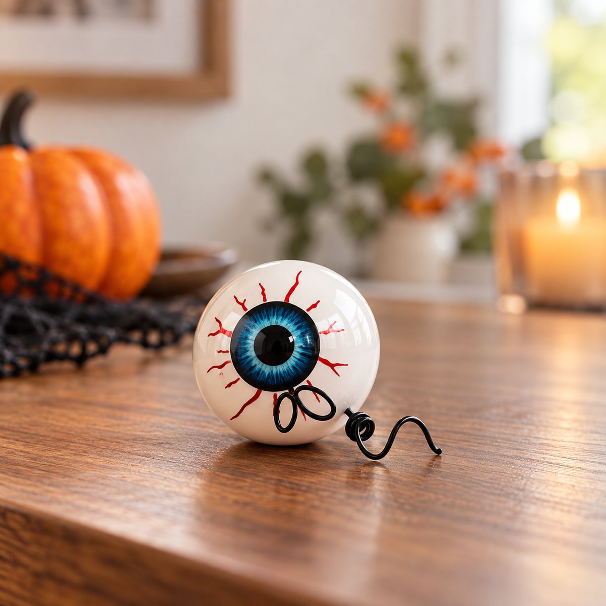 Lighted Black Halloween Eyeball Tree Spooky Tabletop Decor