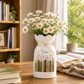 Personalized Vintage Bookshelf Library Ceramic Flower Vase – Book Lover Gift