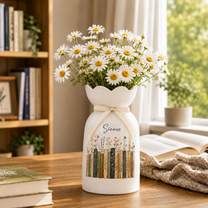 Personalized Vintage Bookshelf Library Ceramic Flower Vase – Book Lover Gift