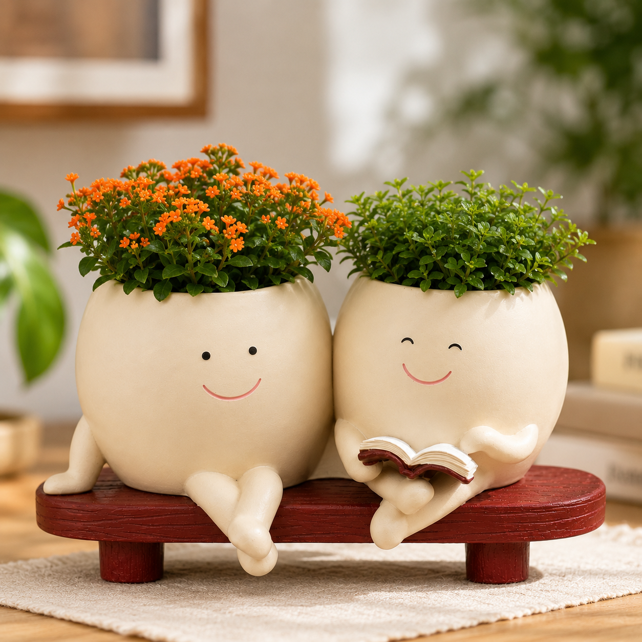 Cute Reading Planter Pot with Smiley Face – Gift for Mom, Teacher Appreciation Gift & Cozy Desk Planter