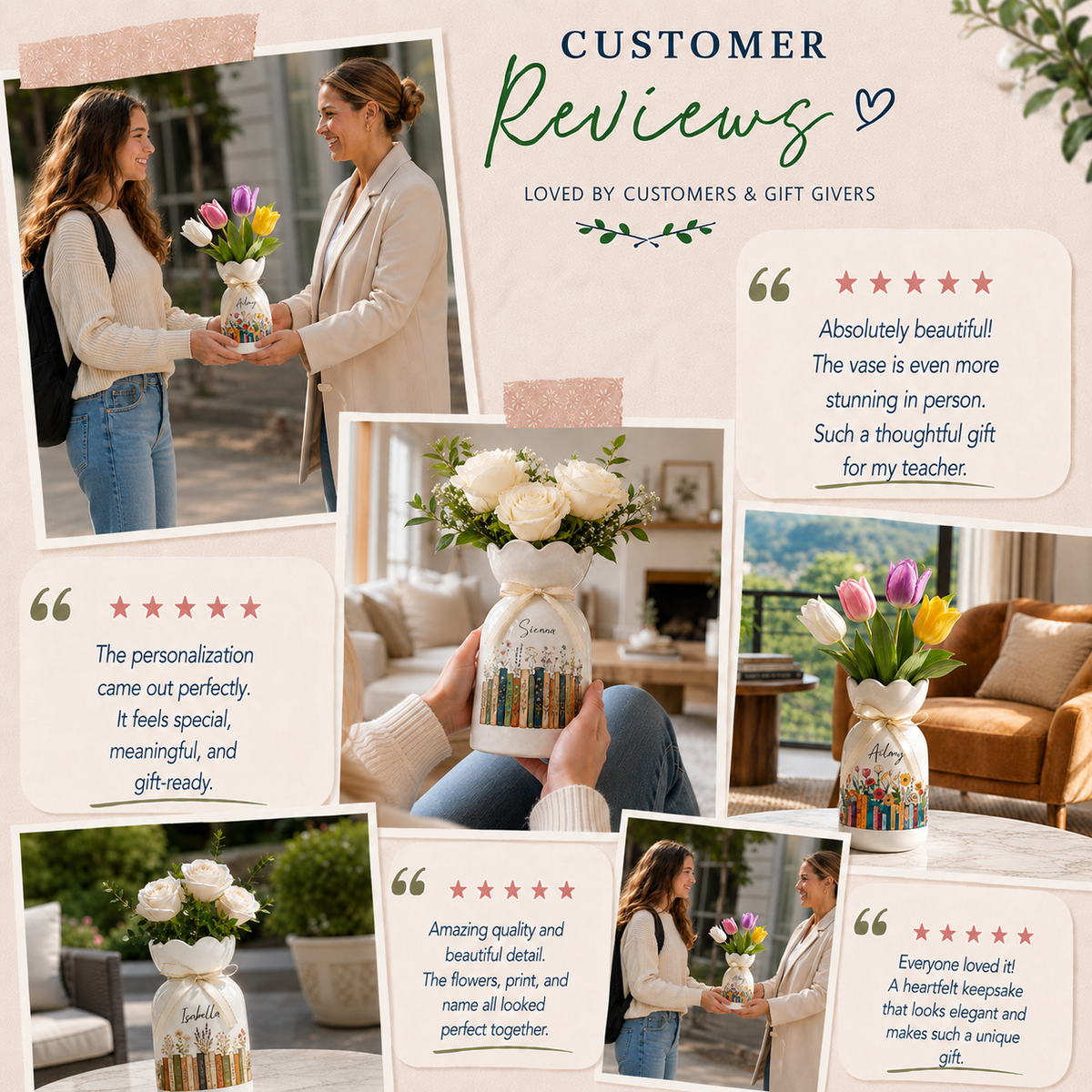 Personalized Vintage Bookshelf Library Ceramic Flower Vase – Book Lover Gift