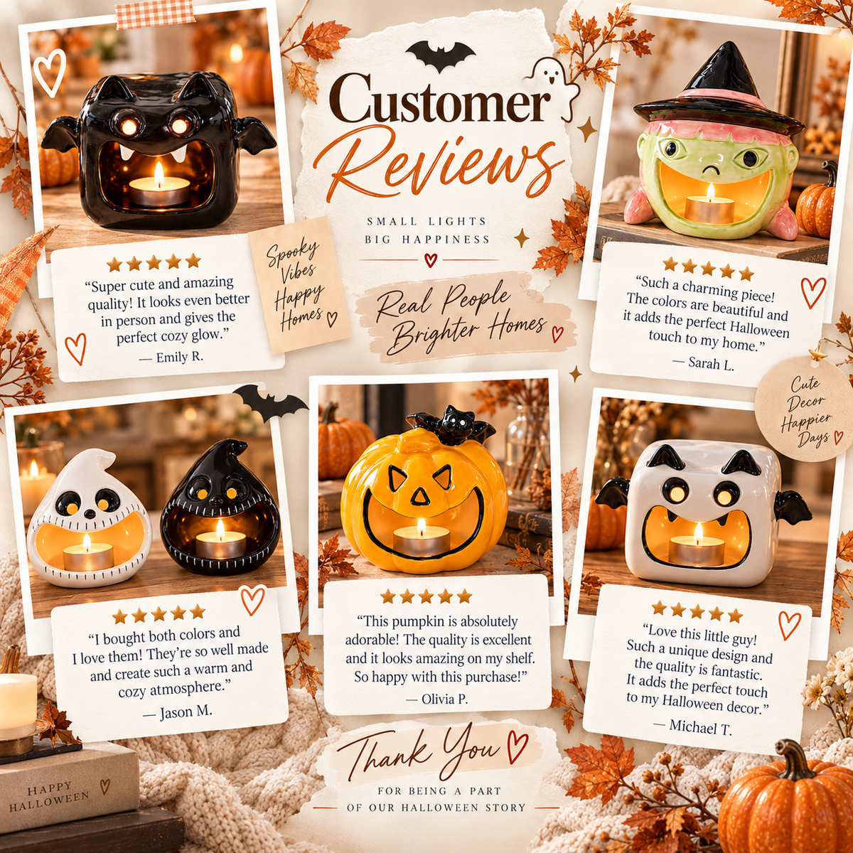 Halloween Ghost Pumpkin Ceramic Candle Holder / Lantern