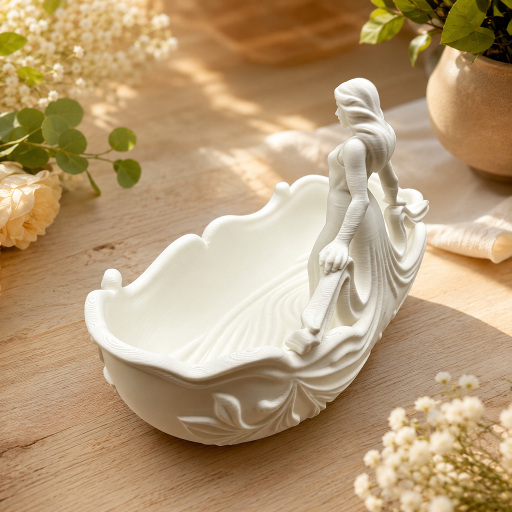 Elegant Woman Jewelry Dish – Pink Goddess Trinket Tray and Ceramic Ring Holder for Her