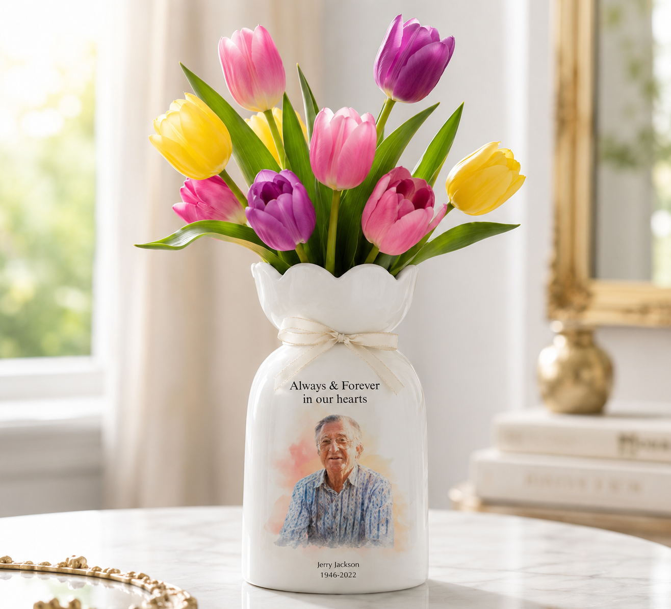 Personalized In Loving Memory Ceramic Flower Vase – Custom Photo Memorial Gift