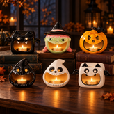 Halloween Ghost Pumpkin Ceramic Candle Holder / Lantern