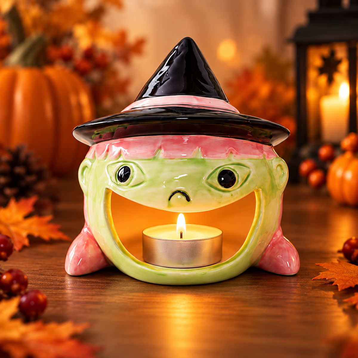 Halloween Ghost Pumpkin Ceramic Candle Holder / Lantern