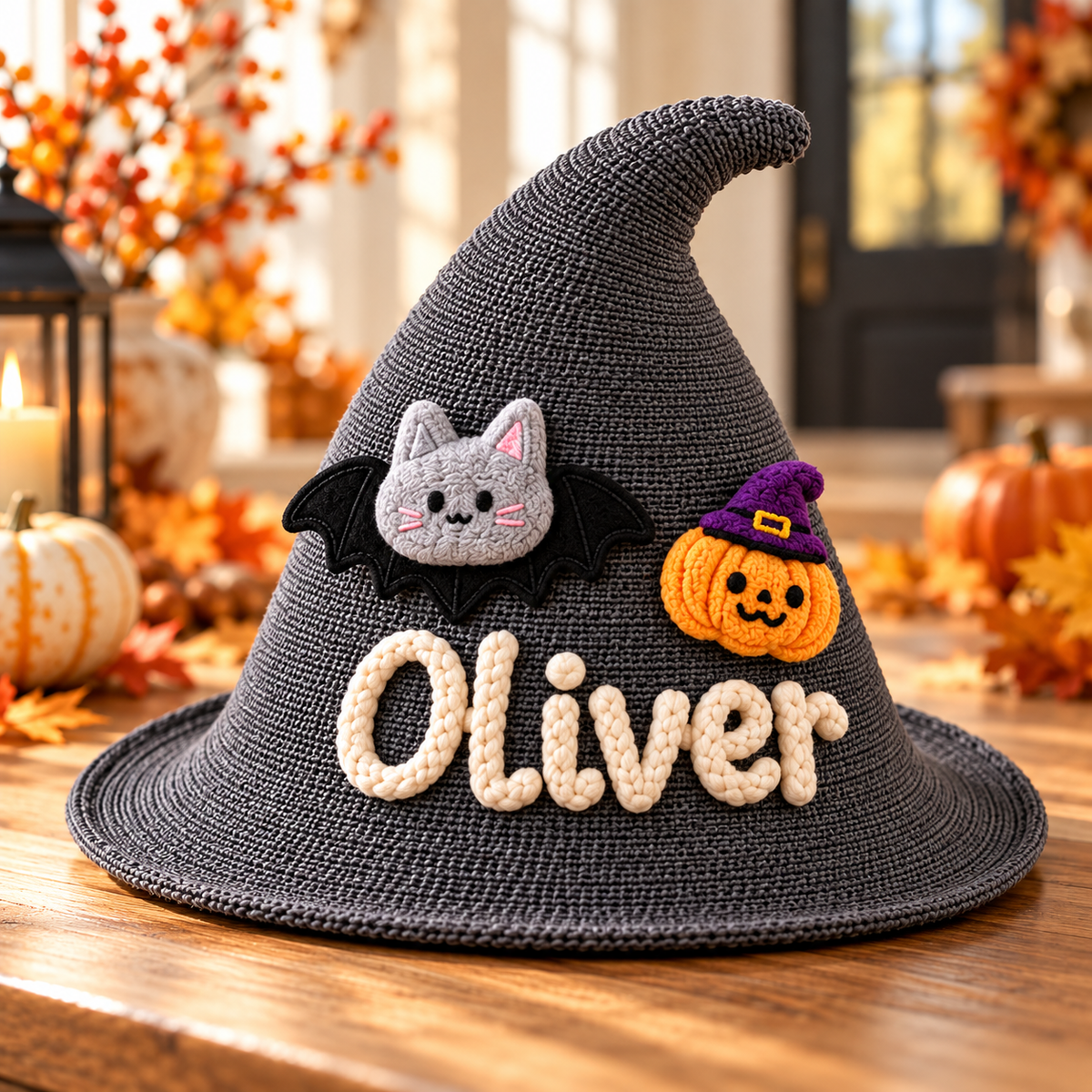 Personalized Halloween Witch Hat with Embroidered Name Design