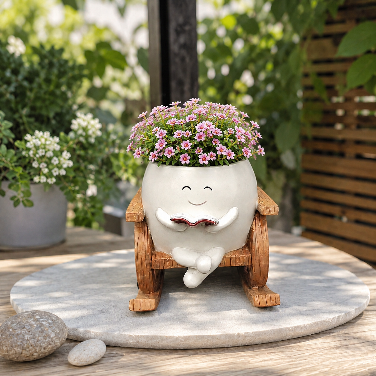 Resin Smiley Face Rocking Chair Planter – Whimsical Succulent Holder & Happy Decor