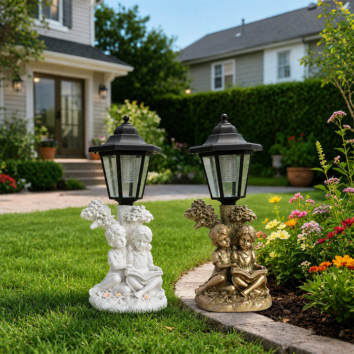 Solar Angel Statue Planter with Light – Vintage Cherub Garden Decor, Memorial Flower Pot & Sympathy Gift