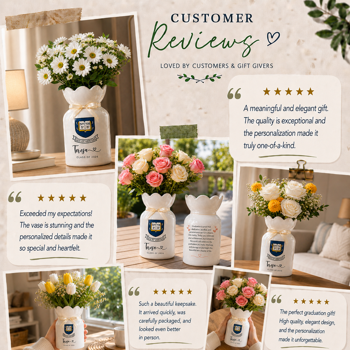 Personalized University College Graduation Gift Vase – Custom Class of 2026 Keepsake