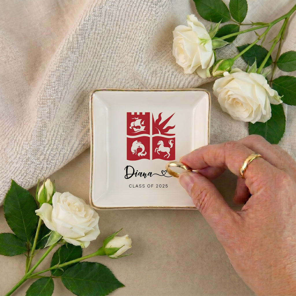 Personalised University College Graduation Gift Ring Dish, Custom Class of 2026 Keepsake