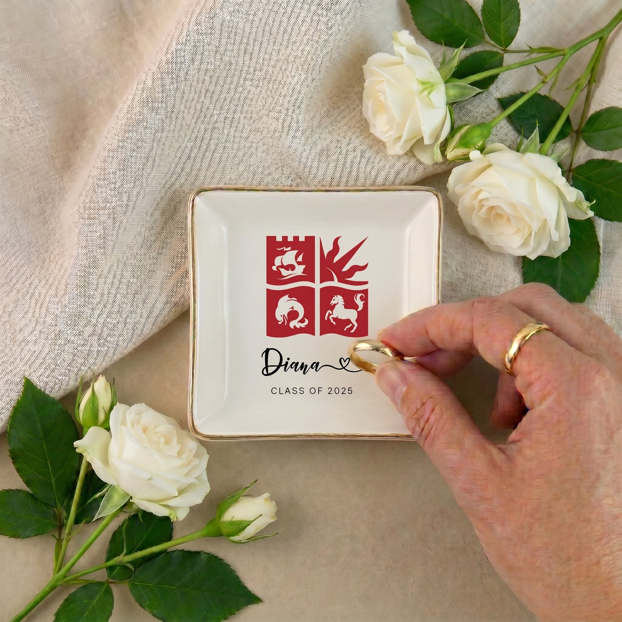 Personalised University College Graduation Gift Ring Dish, Custom Class of 2026 Keepsake