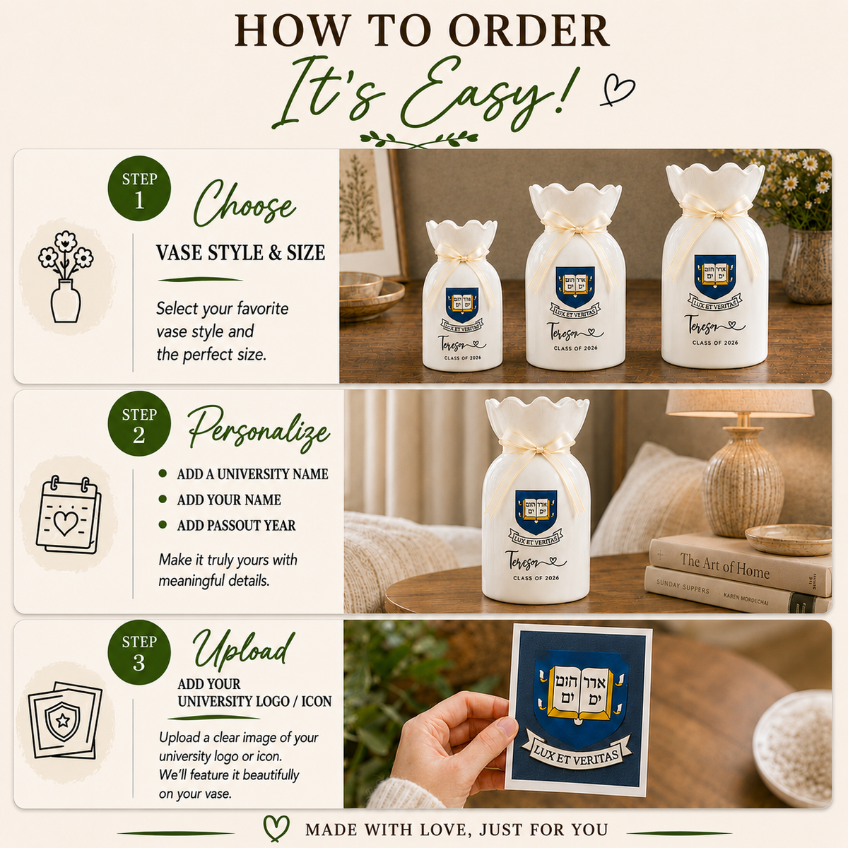Personalized University College Graduation Gift Vase – Custom Class of 2026 Keepsake