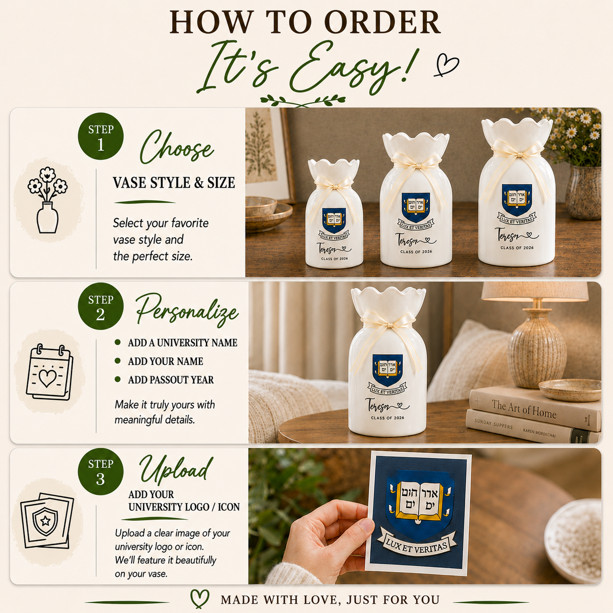 Personalized University College Graduation Gift Vase – Custom Class of 2026 Keepsake