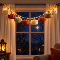 Handmade Autumn Crochet Bunting with Pumpkin LED Garland