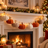 Handmade Autumn Crochet Bunting with Pumpkin LED Garland