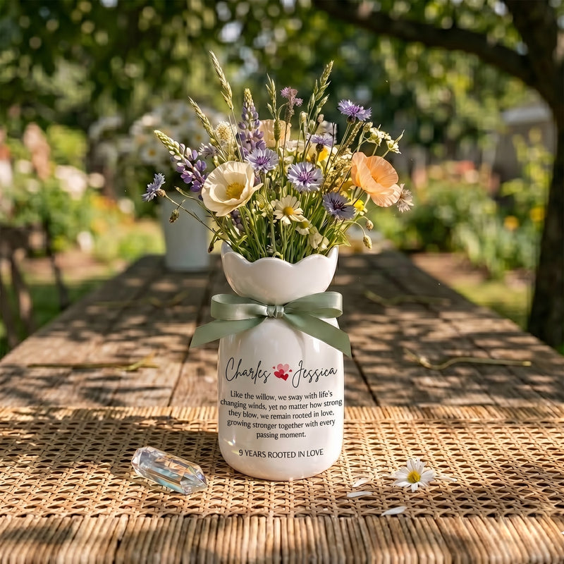 Personalized 9th Anniversary Willow Tree Flower Vase – Custom Ceramic Anniversary Gift for Wife & Couples