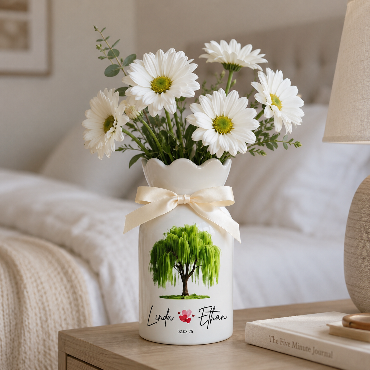 Personalized 9th Anniversary Willow Tree Flower Vase – Custom Ceramic Anniversary Gift for Wife & Couples