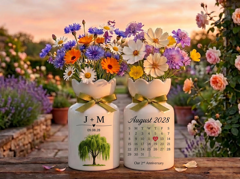 Personalized 9th Anniversary Willow Tree Flower Vase – Custom Ceramic Anniversary Gift for Wife & Couples