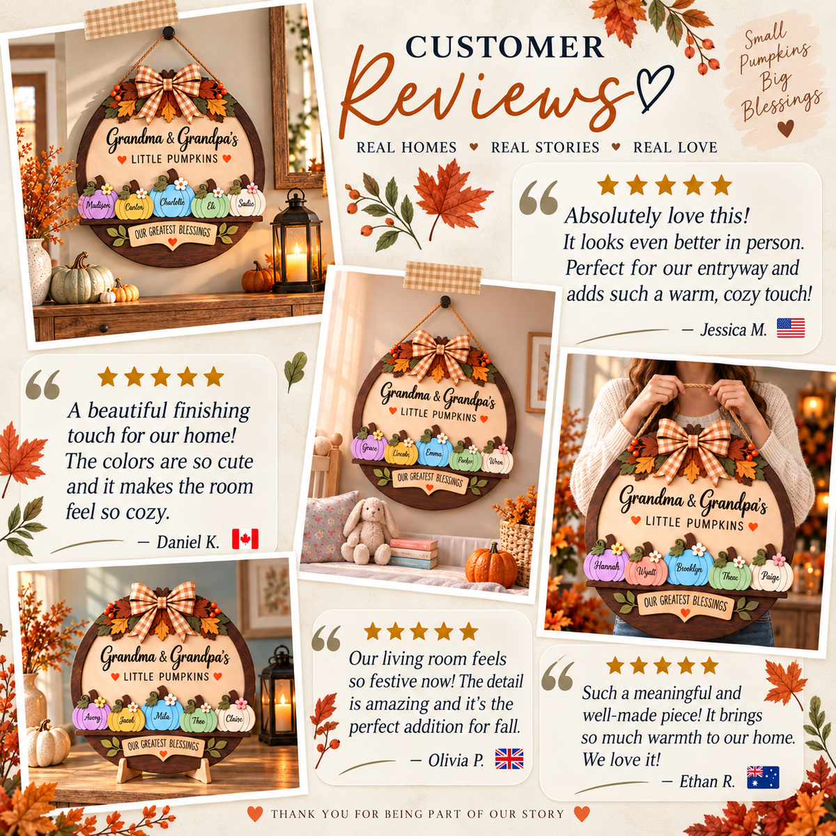 Custom Grandma & Grandpa Fall Pumpkin Door Hanger