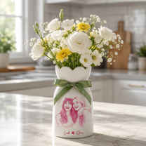 Personalized Besties Photo Ceramic Vase – Custom Photo Best Friend Flower Vase