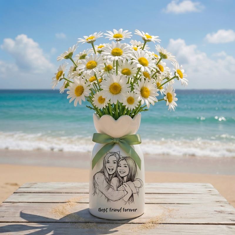 Personalized Besties Photo Ceramic Vase – Custom Photo Best Friend Flower Vase