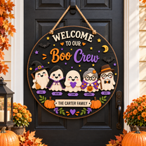 Personalized Boo Crew Halloween Door Hanger Wall Sign
