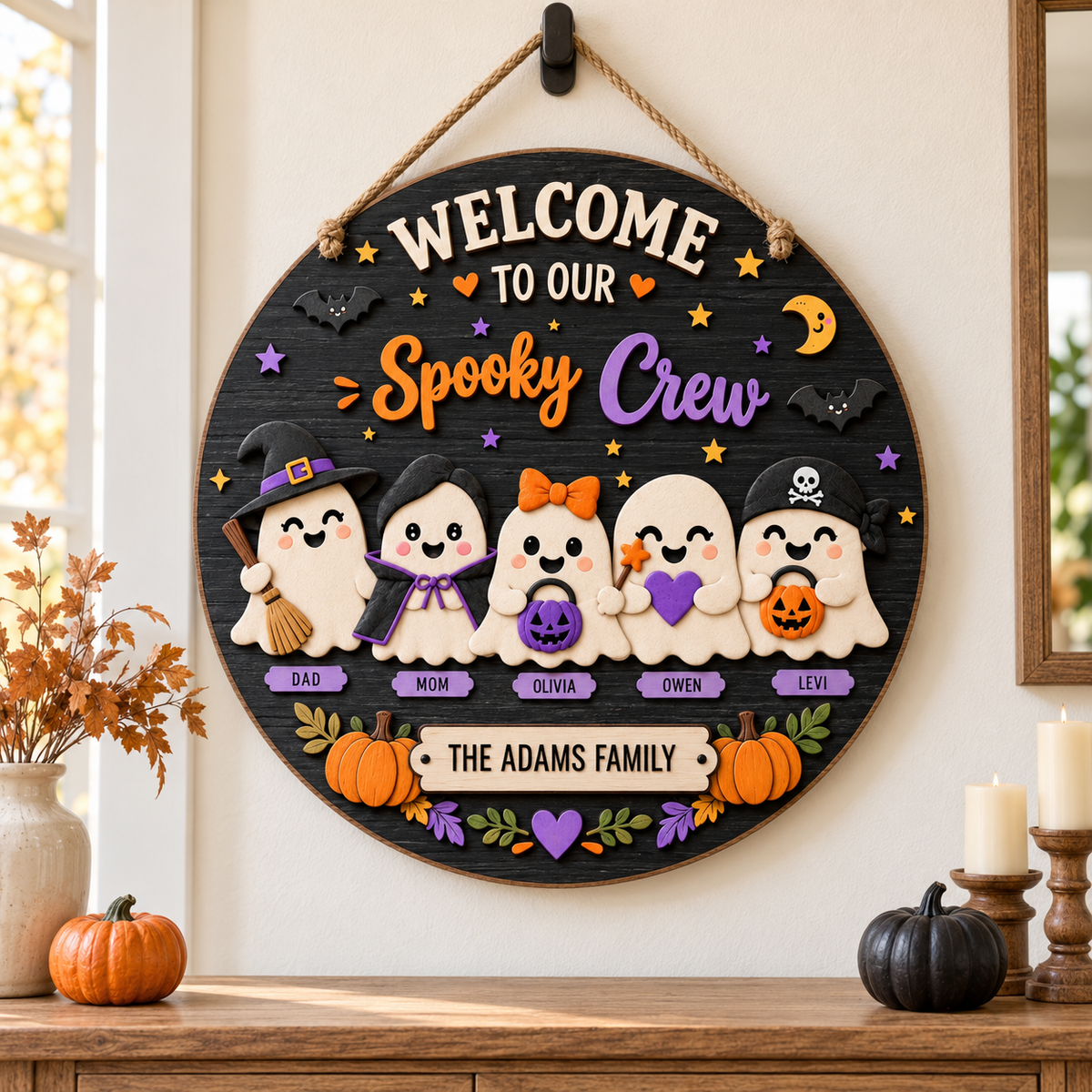 Personalized Boo Crew Halloween Door Hanger Wall Sign