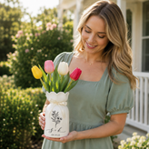 Custom Ceramic Botanical Flower Vase – Personalized Wedding Vase Gift for Couples