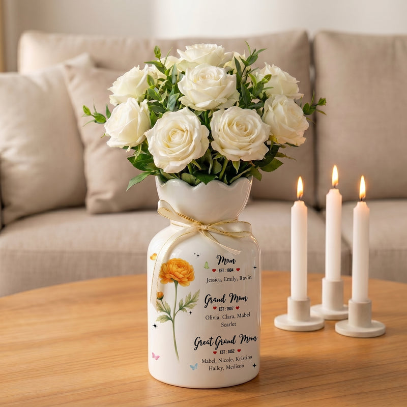 Personalized Birth Month Flower Vase – First Mom Then Grandma Now Great Grandma Gift