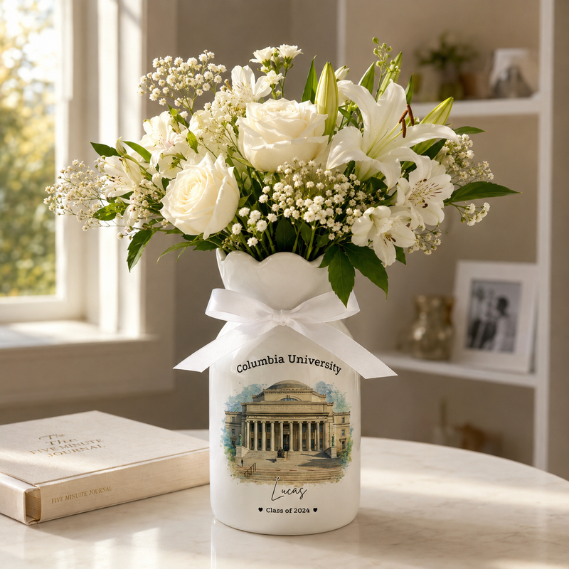 Custom University Vase – Personalized College Graduation Gift, Class of 2026 Keepsake