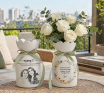 Personalized Mom Photo Flower Vase – Custom Portrait Ceramic Vase Gift for Mom