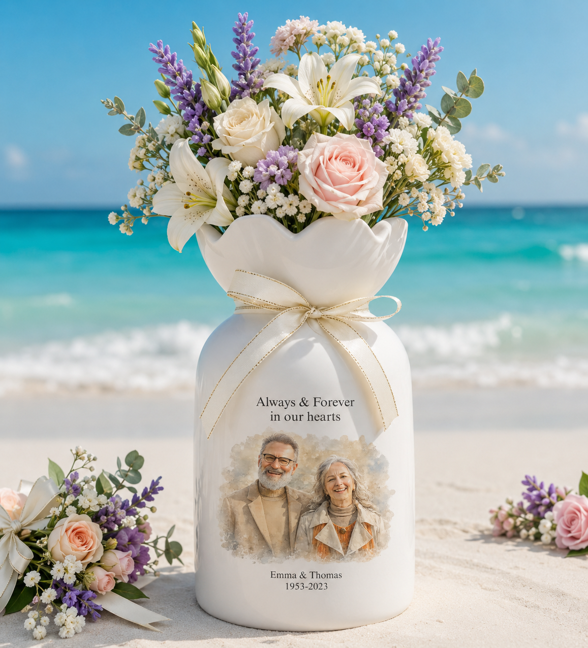 Personalized In Loving Memory Ceramic Flower Vase – Custom Photo Memorial Gift