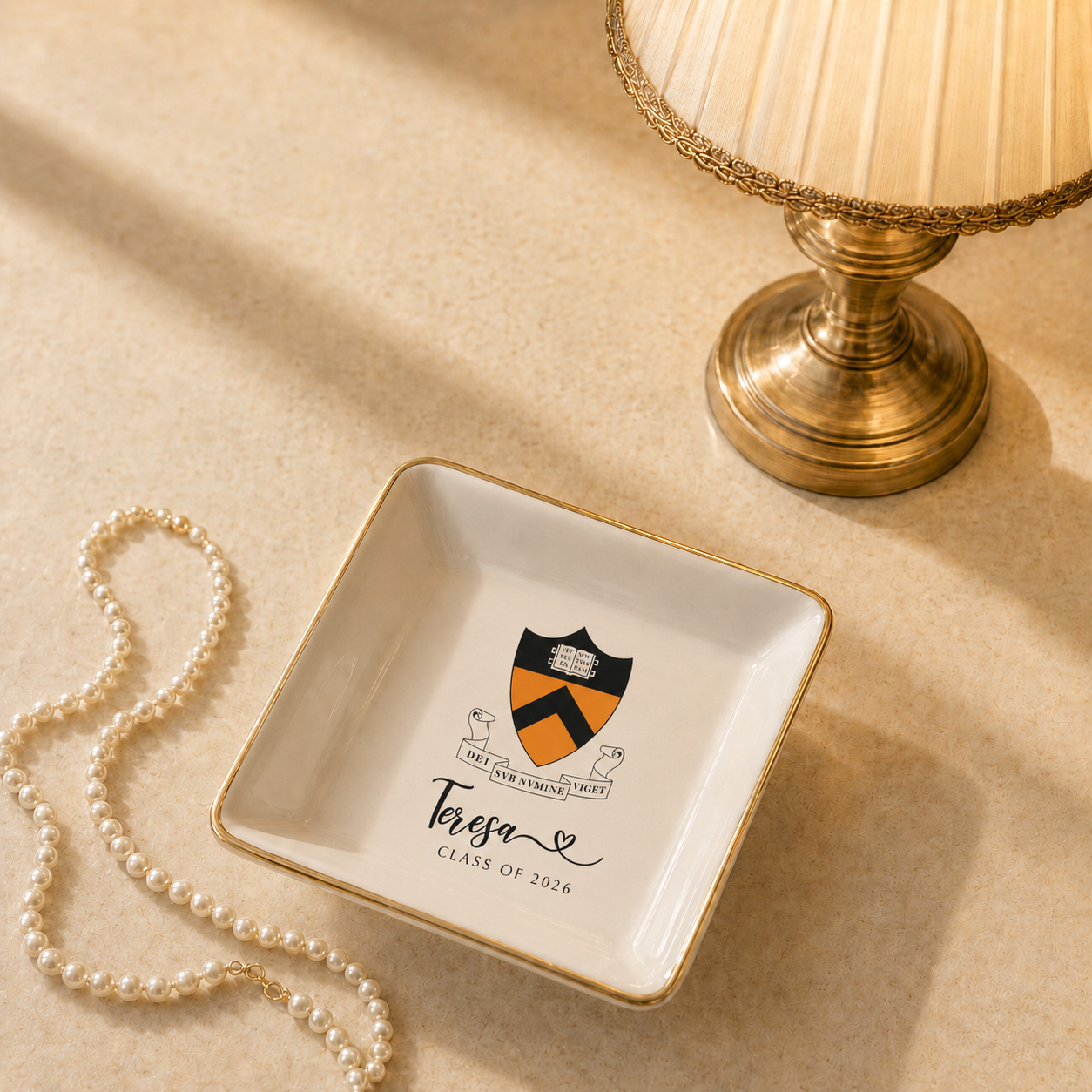 Personalised University College Graduation Gift Ring Dish, Custom Class of 2026 Keepsake