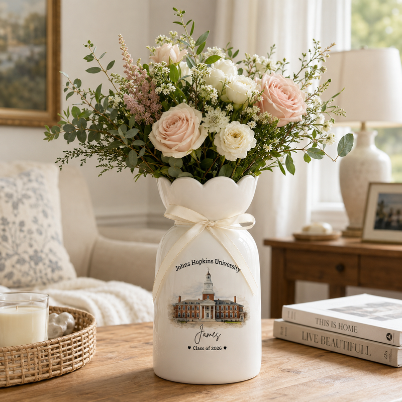 Custom University Vase – Personalized College Graduation Gift, Class of 2026 Keepsake