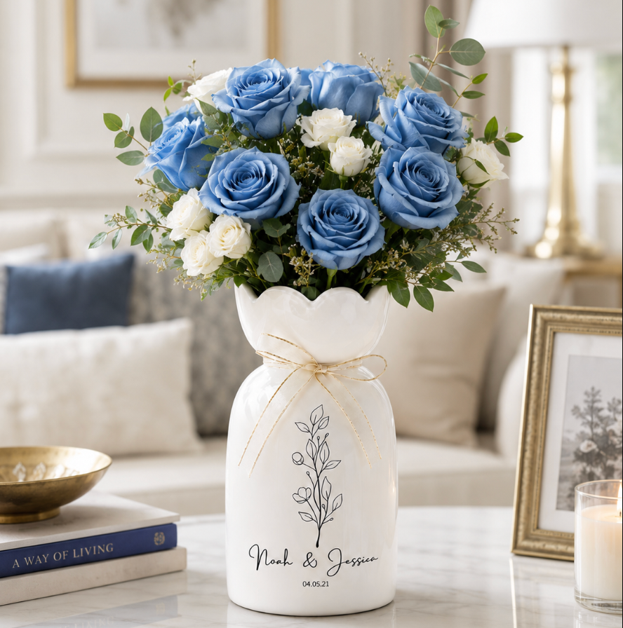 Custom Wedding Gifts Flower Vase – Personalized Engagement & Newlywed Couple Gift