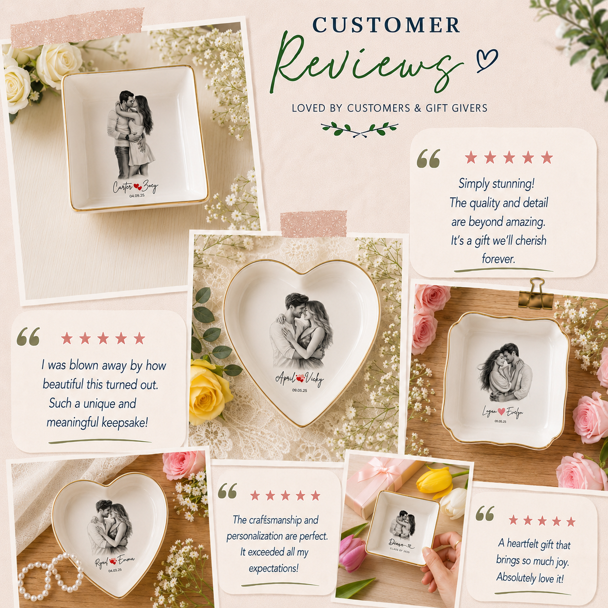 Custom Engagement Ring Dish, Personalized Photo Wedding Keepsake Gift