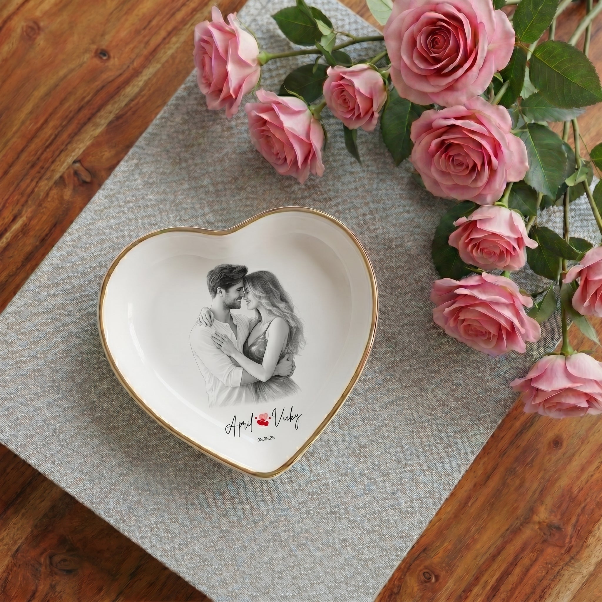 Custom Engagement Ring Dish, Personalized Photo Wedding Keepsake Gift