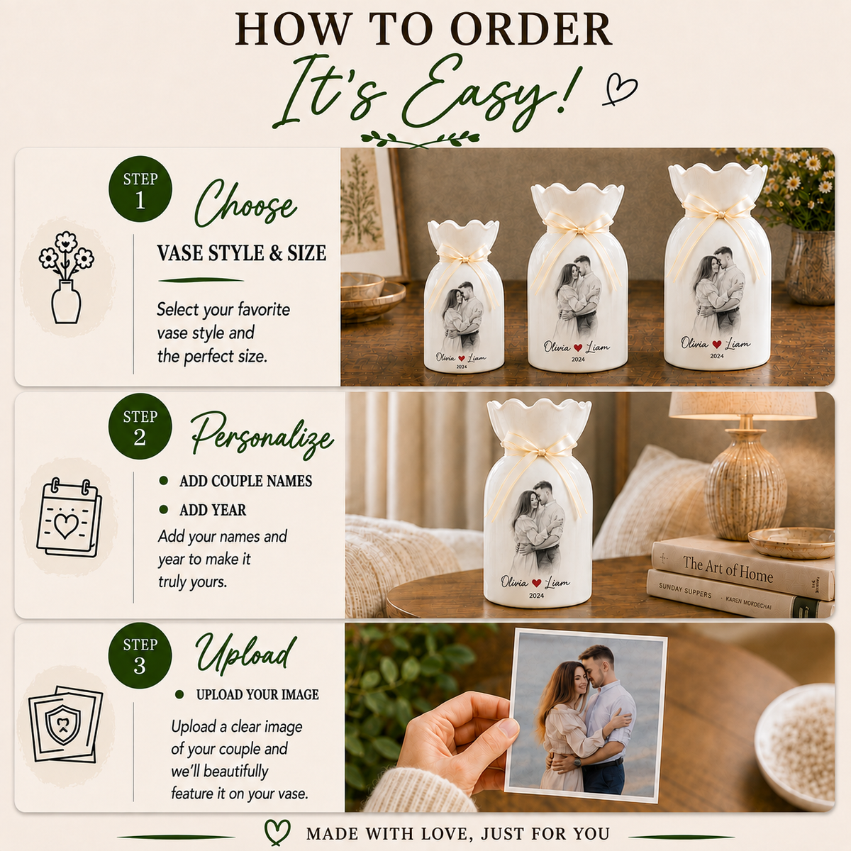 Custom Line Portrait Flower Vase – Personalized Ceramic Couple Photo Vase