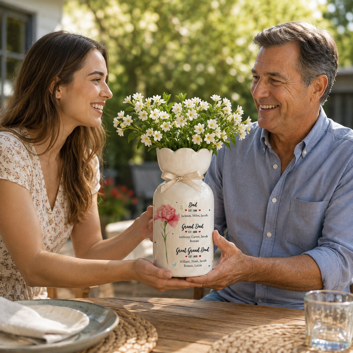 Personalized Great Grandfather Flower Vase – Custom Father’s Day Gift from Grandkids