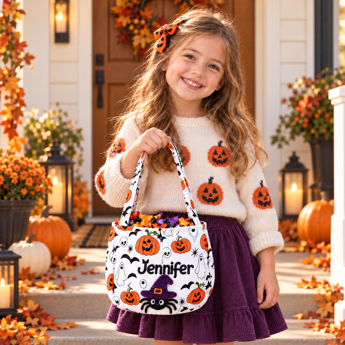 Custom Name Embroidery Halloween Basket for Kids