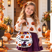 Custom Name Embroidery Halloween Basket for Kids