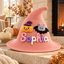 Personalized Halloween Witch Hat with Embroidered Name Design