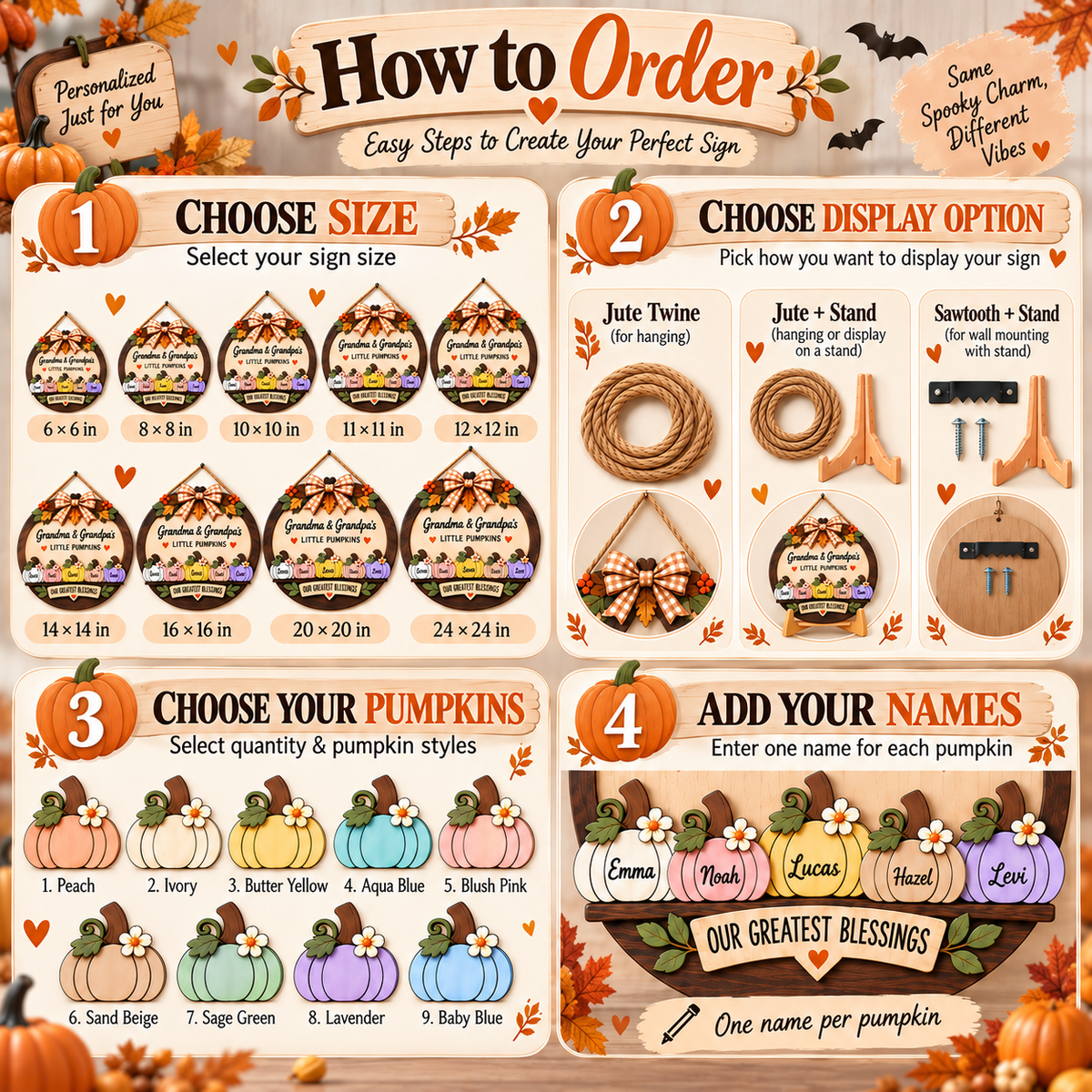 Custom Grandma & Grandpa Fall Pumpkin Door Hanger