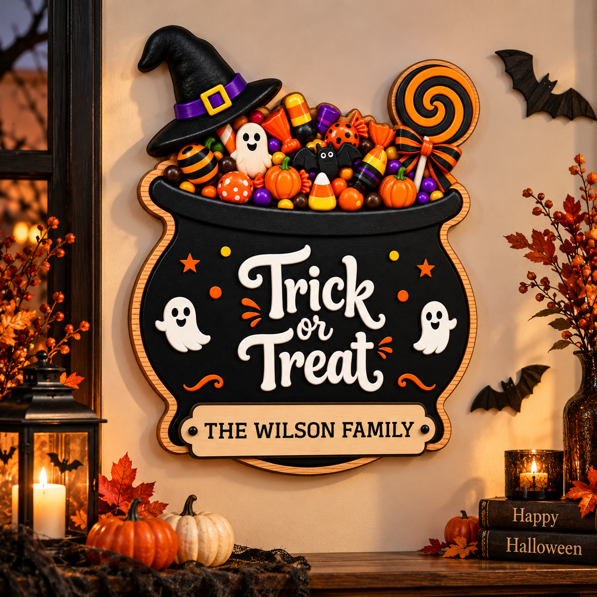 Personalized Trick or Treat Halloween Door Sign