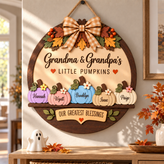 Custom Grandma & Grandpa Fall Pumpkin Door Hanger
